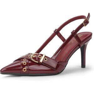 🆕Women Burgundy Slingback Kitten Heels Pointed Toe Dress Pumps Shoes Party Work